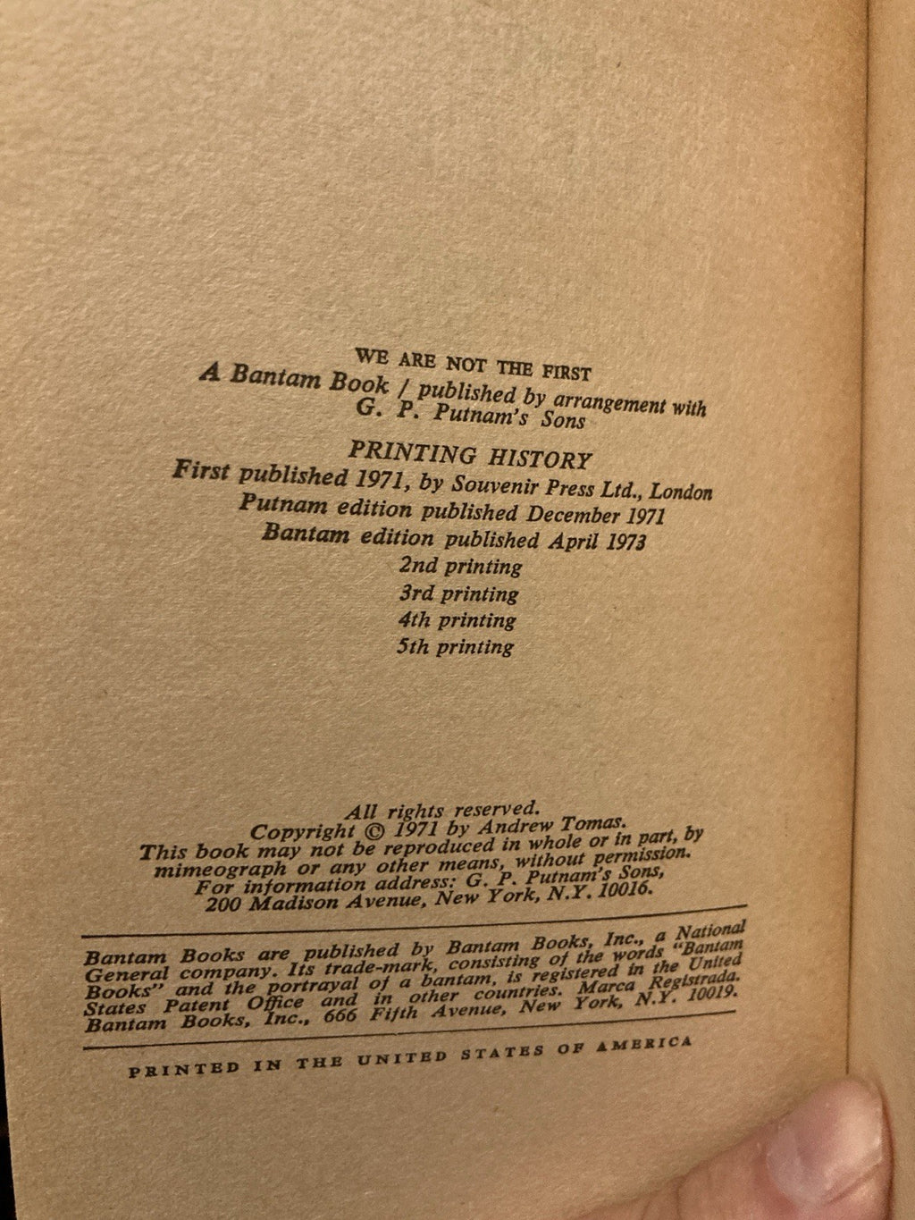 Andrew Tomas We Are Not The First Bantam Books 1973 Vintage Ancient Science