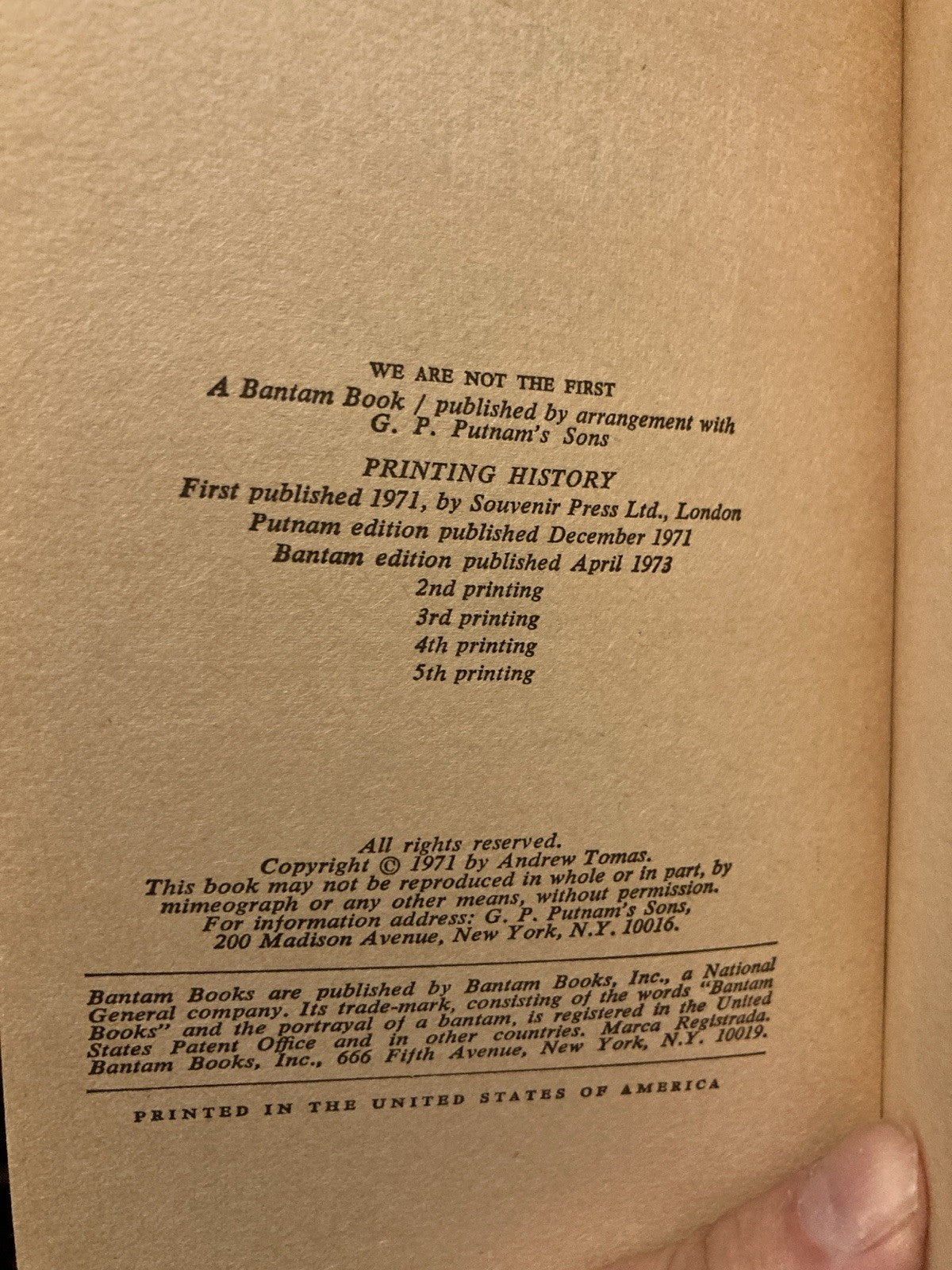 Andrew Tomas We Are Not The First Bantam Books 1973 Vintage Ancient Science