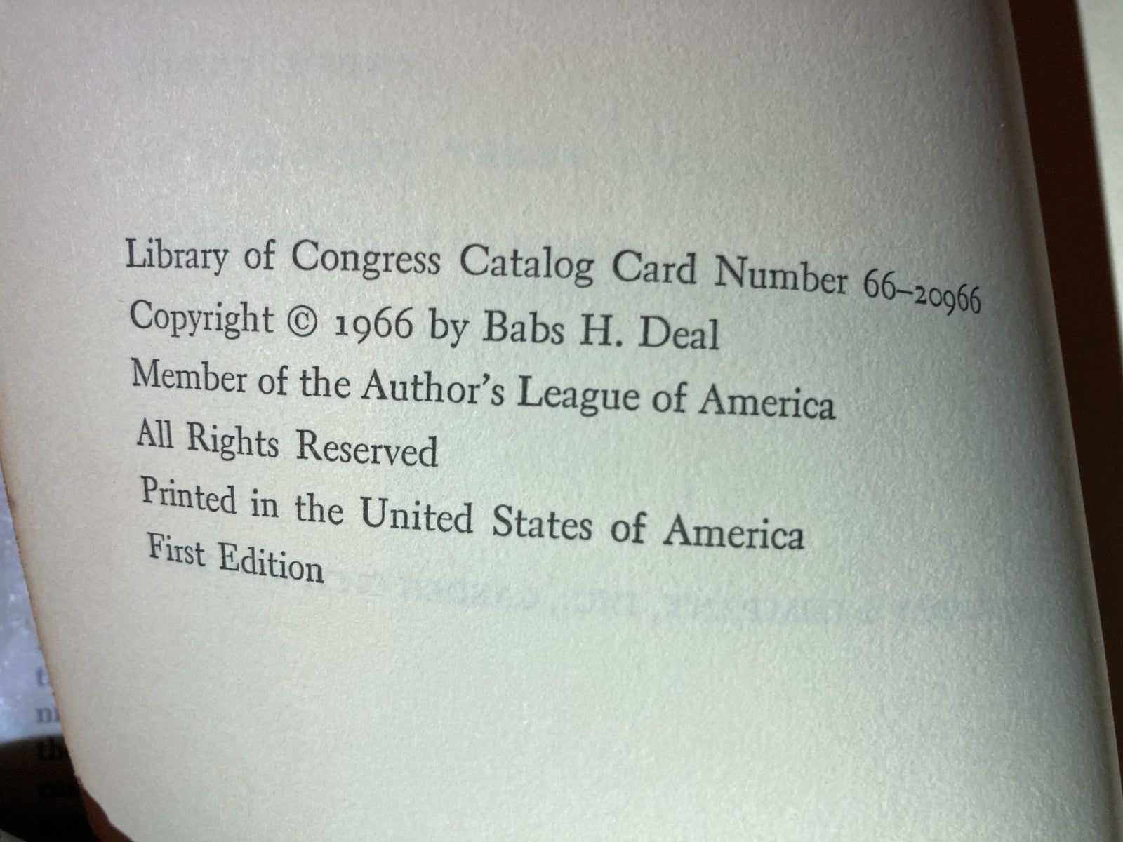 Babs H. Deal Fancy's Knell First Edition Hardcover 1966 Dust Jacket Ex-Lib