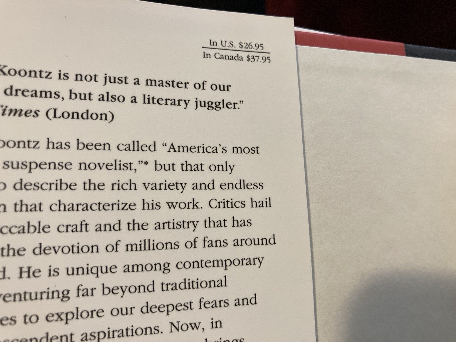 Dean Koontz "From the Corner of His Eye" First Edition Hardcover 2000