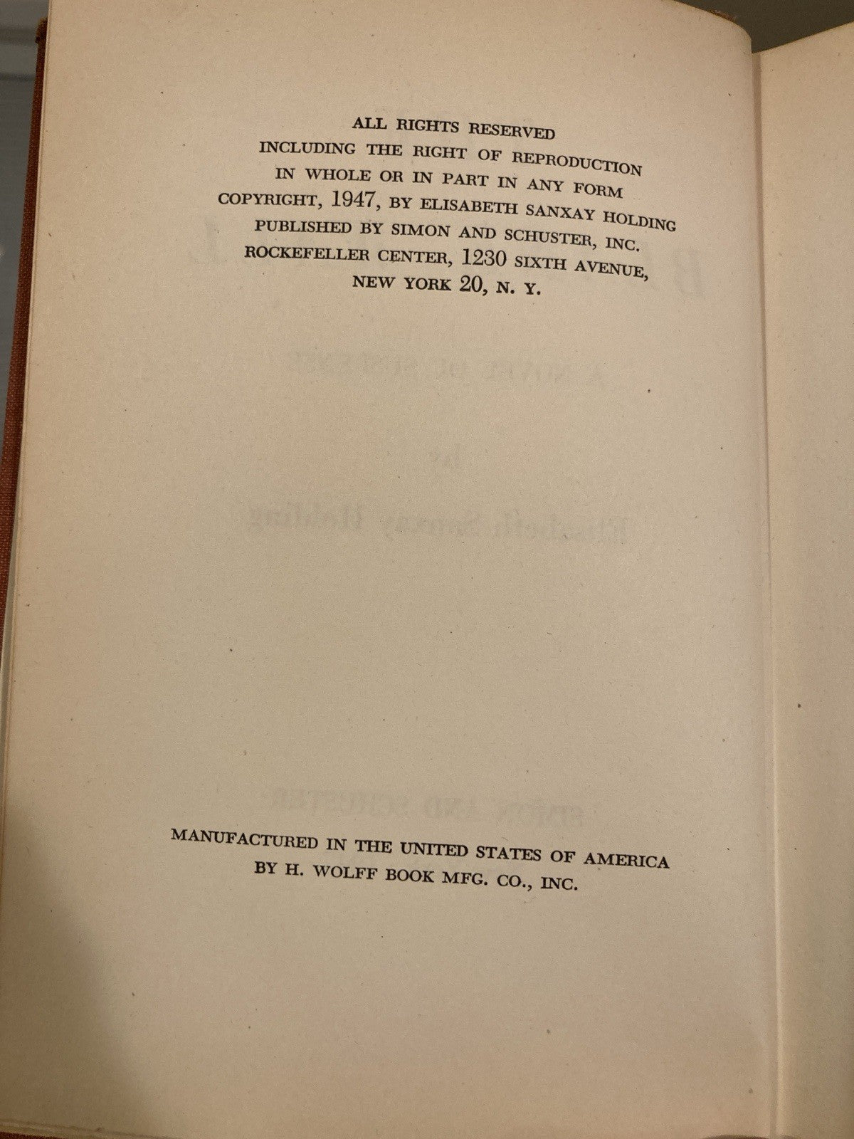 Elisabeth Sanxay Holding The Blank Wall First Edition Hardcover /w Jacket 1947